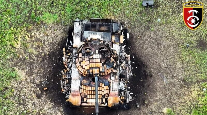 zniszczony rosyjski czołg fot. Sztab Generalny Sił Zbrojnych Ukrainy
